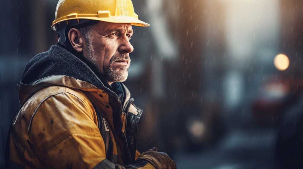 erfahrener Bauarbeiter mit Helm auf Baustelle in München symbolisiert Arbeitsschutz