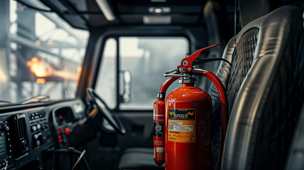 Brandschutz-Feuerlöscher in der Fahrerkabine eines LKWs installiert