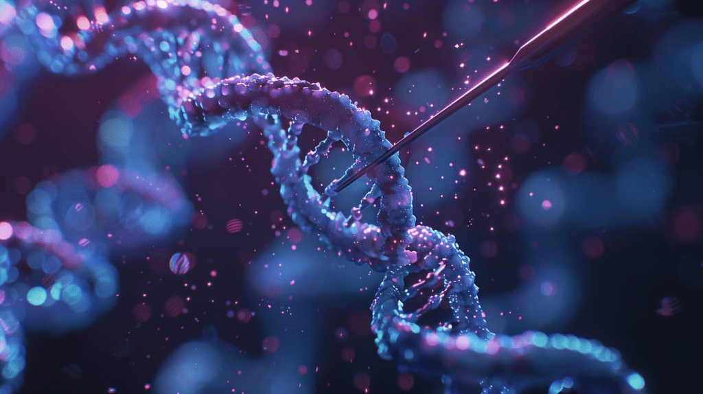 Genschlüssel mit DNA-Doppelhelix für Gentechnik auf technologischem Hintergrund
