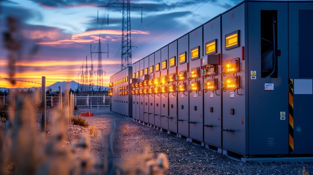 Stromgeneratoren und Strommasten im Freien, die die Bedeutung der ISO 50001 Norm für Energieeffizienz und Energiemanagement darstellen.
