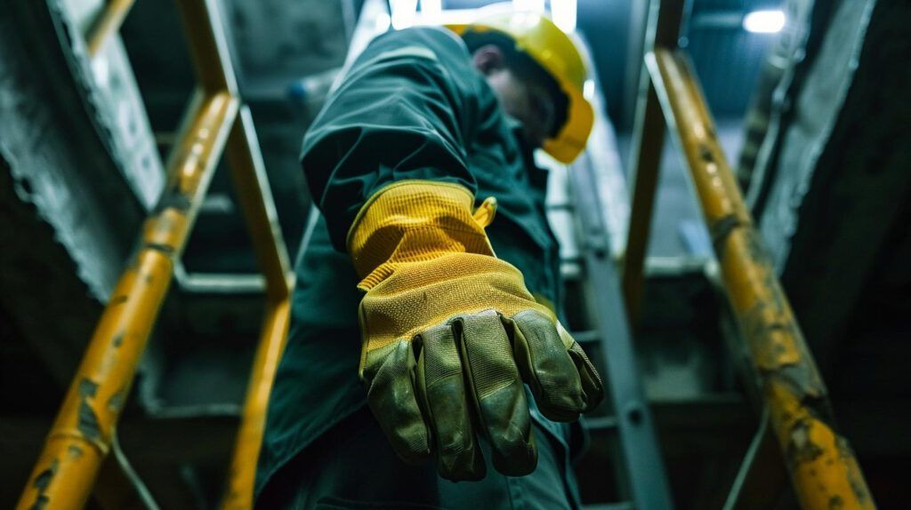 Kanalarbeiter trägt Schutzhandschuhe zur Vermeidung von Verletzungen und Verschmutzungen