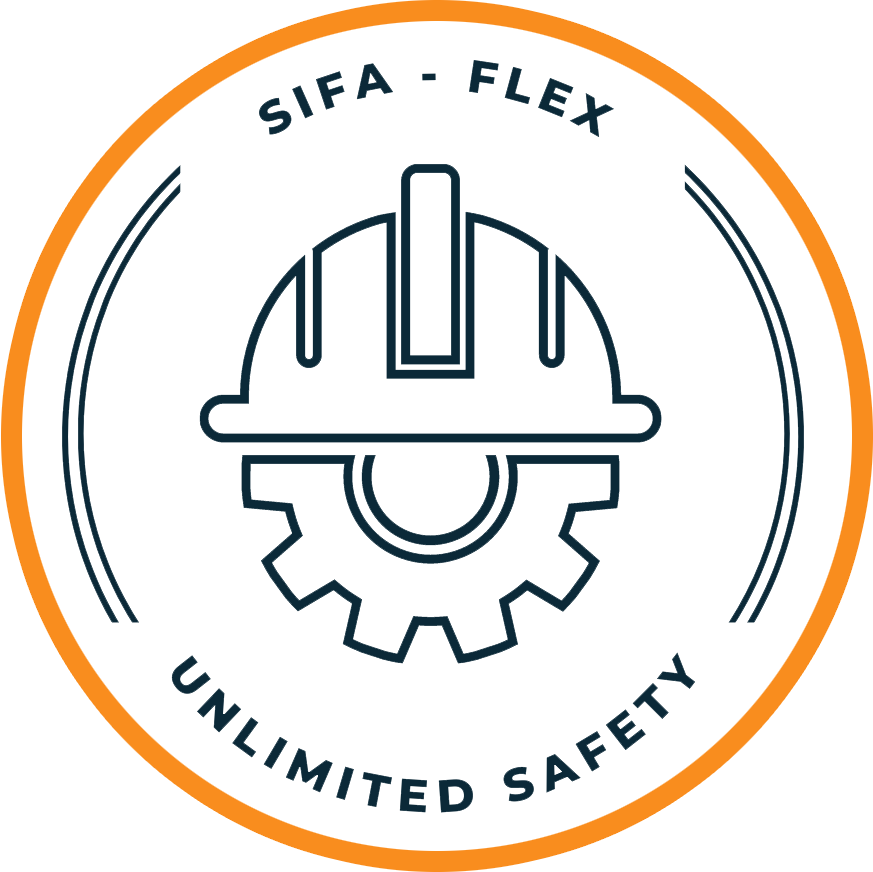 SiFa-flex Arbeitsschutz Logo weiss mit orangem Rand